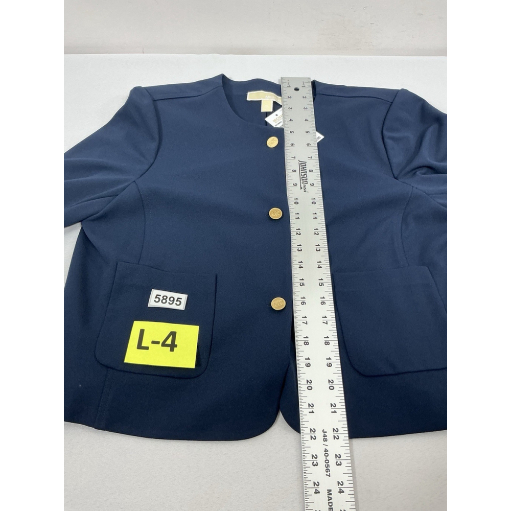 Womans Michael Kors Button Front Cropped Blazer XL Navy Padded Shoulders NWT - Picture 6 of 8